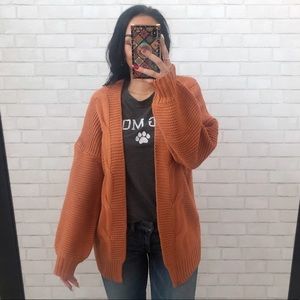 KNIT Chunky Orange Cardigan Sweater